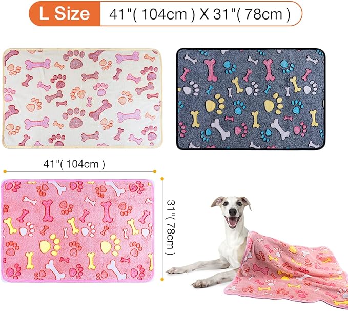 Pet Soft 1 Pack 3 Pet Blankets for Dogs - Fluffy Cats Dogs Blanket for Small Medium & Large Dog, Cute Print Pet Throw Puppy Blankets Fleece (Bones, 3L)