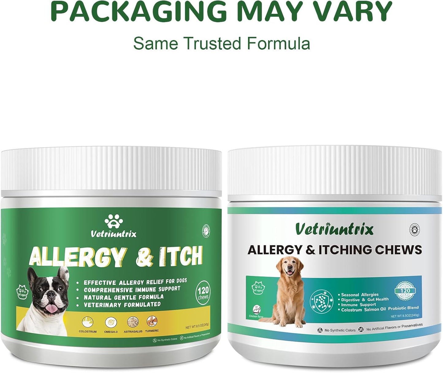 Dog Allergy Chews 120ct, Dogs Allergy Relief Chews for Paw Licking Itchy Skin Coat Supplement, Probiotics for Dogs with Colostrum Omega-3 Astragalus Immune Supplement