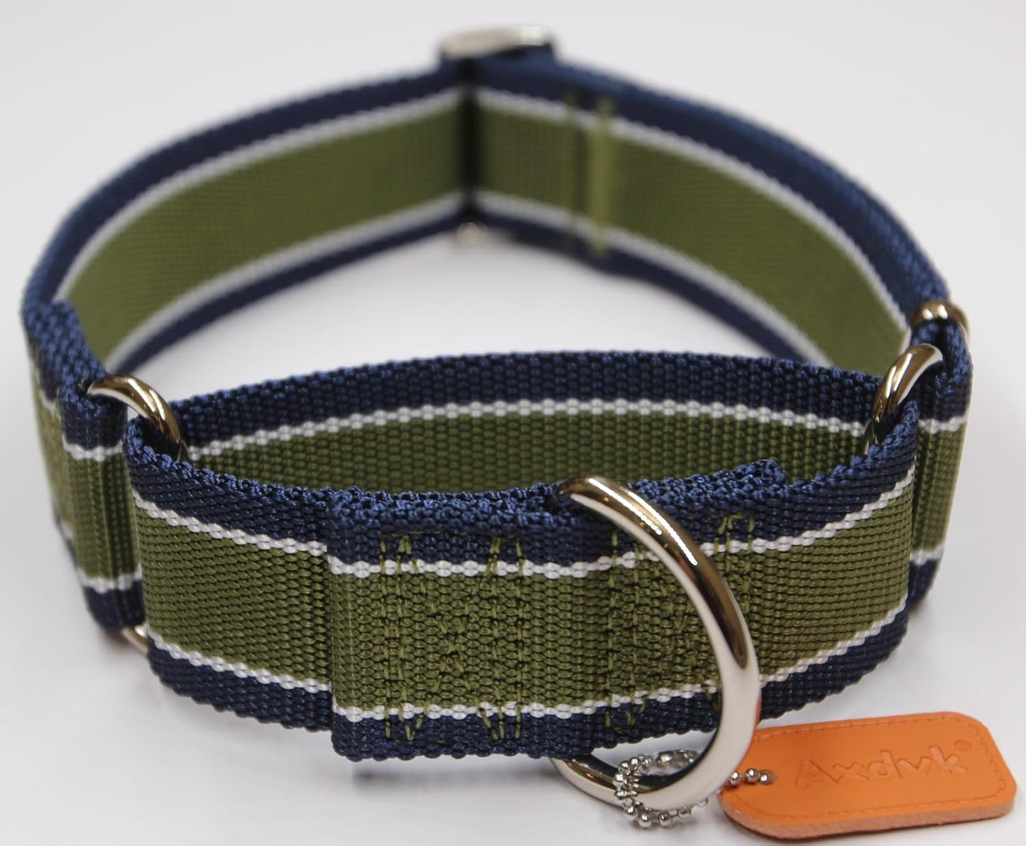 Martingale Collar 1.5 Inch Wide 1600D Extra Strong Anti Escape Nylon Dog Collar, No Pull Heavy Duty Dog Collar with 3-Color Stripe for Large to XLarge Dogs (L, Army Green & Gray)