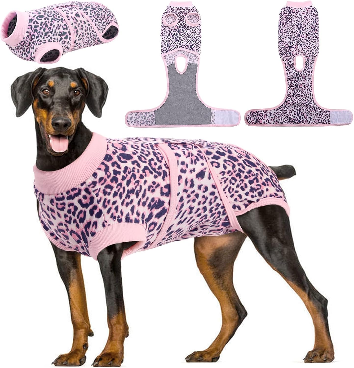 Kuoser Recovery Suit for Dogs, Comfy Dog Recovery Suit Female Doggie Onesie for Surgery, Post-Op Onesie for Female & Male Dogs, Soft Protective Wear, PinkLeopard XXL