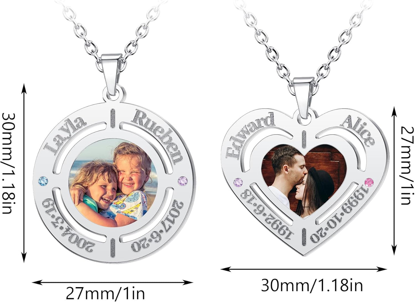 CharmSStory Personalized Photo Necklaces Custom Engraved Name Necklace Memory Keepsake Picture Necklace Pendant Customized Gifts for Women Men