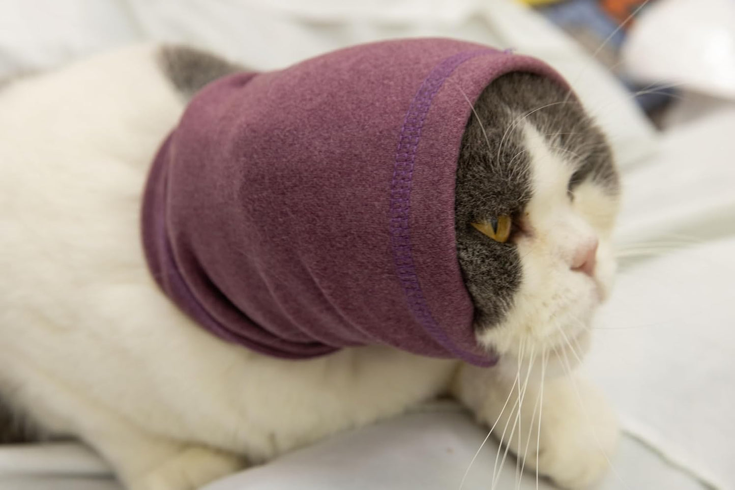 Cat Hematoma Ear Wrap, Cat Snood Anxiety Relief, Bath Accessories for Pet Grooming & Force Drying (Pail Lilac S)
