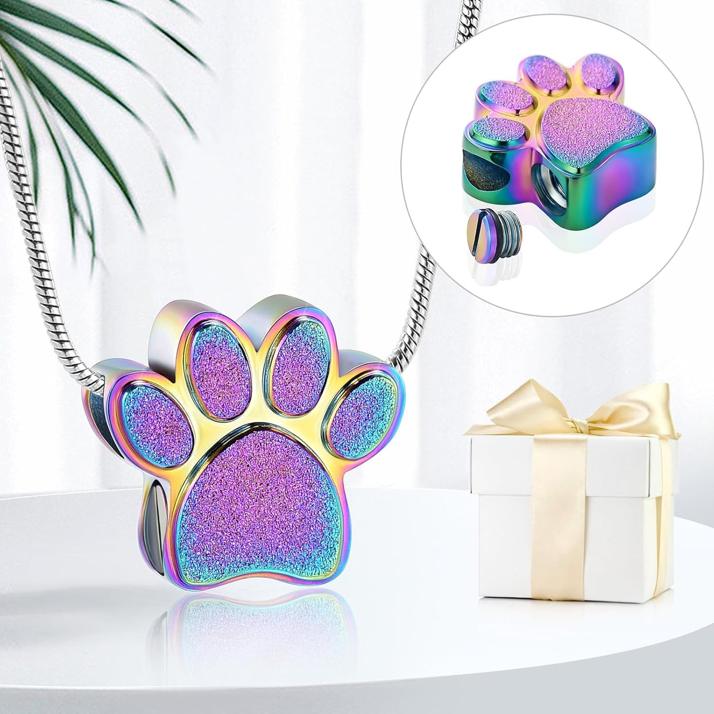 Pet Urns For Dogs/Cats - Pet Ashes Necklace - Paw Print Urn Necklace with Mini Keepsake Urn Memorial Ash Jewelry