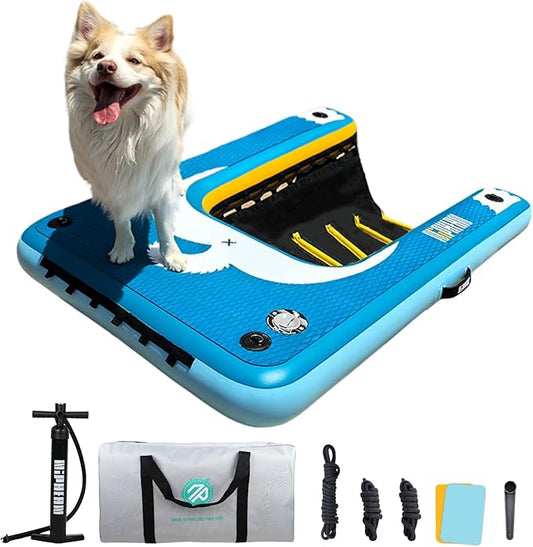 Niphean Dog Pool Ramp(Full-Coverage Non-Slip Deck),Stable Pup Plank with High Weight Capacity,Inflatable Dog Ramp for Pool,Boat,or Lake Use,Safe & Durable Design for Large Pets to Easy Water Access