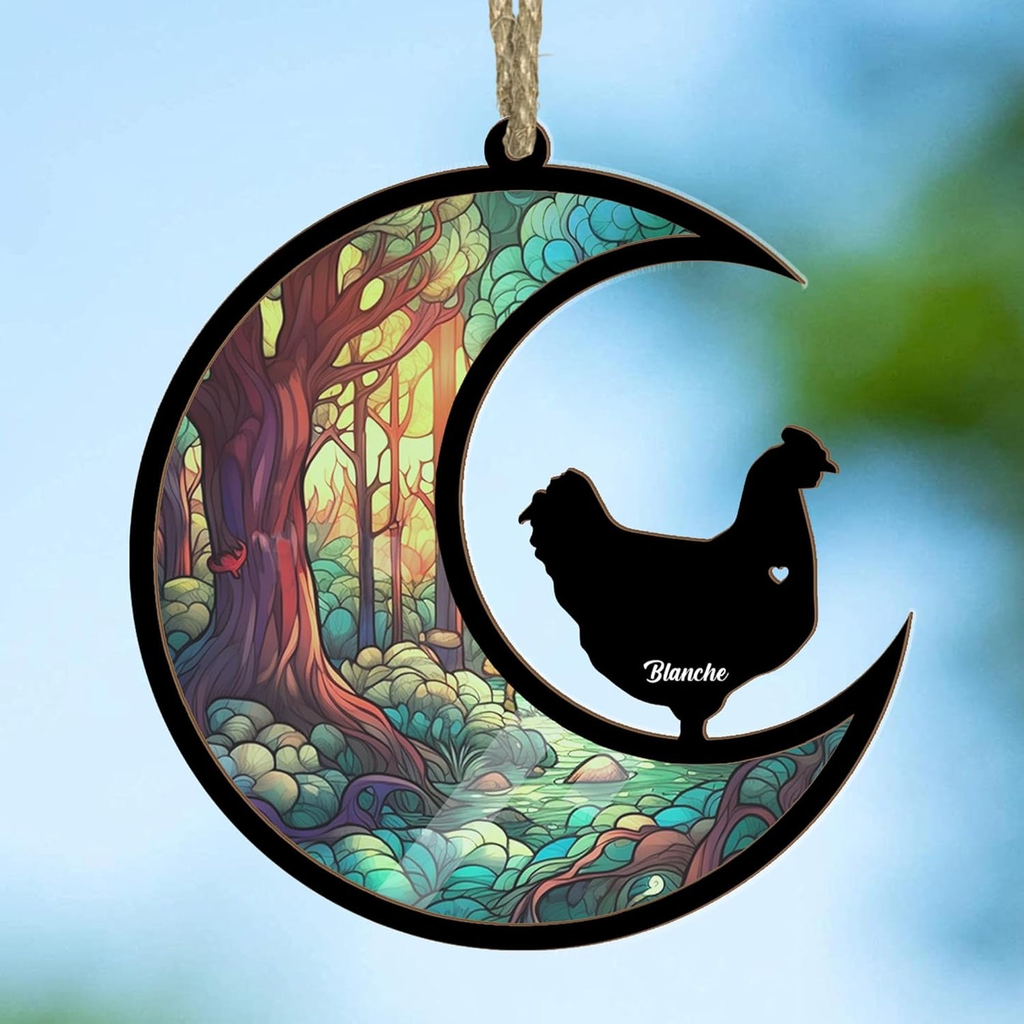Personalized Moon Sign Chicken Suncatcher - Memorial Hanging Door, Loss of Pet Sympathy Keepsake