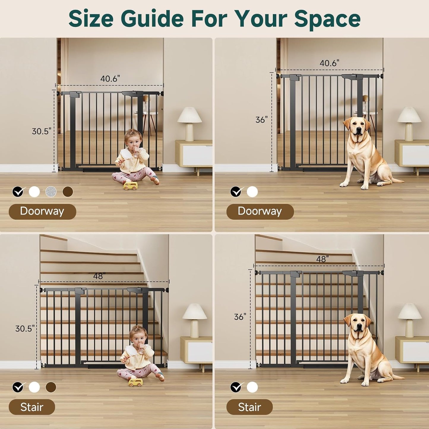 Cumbor 29.7-40.6" Baby Gate for Stairs, Baby Essential Safety Gate, Mom's Choice Awards Winner-Dog Gate for Doorways, Pressure Mounted Auto-Close Pet Gates for Dogs Indoor, Durable Child Gate, Black