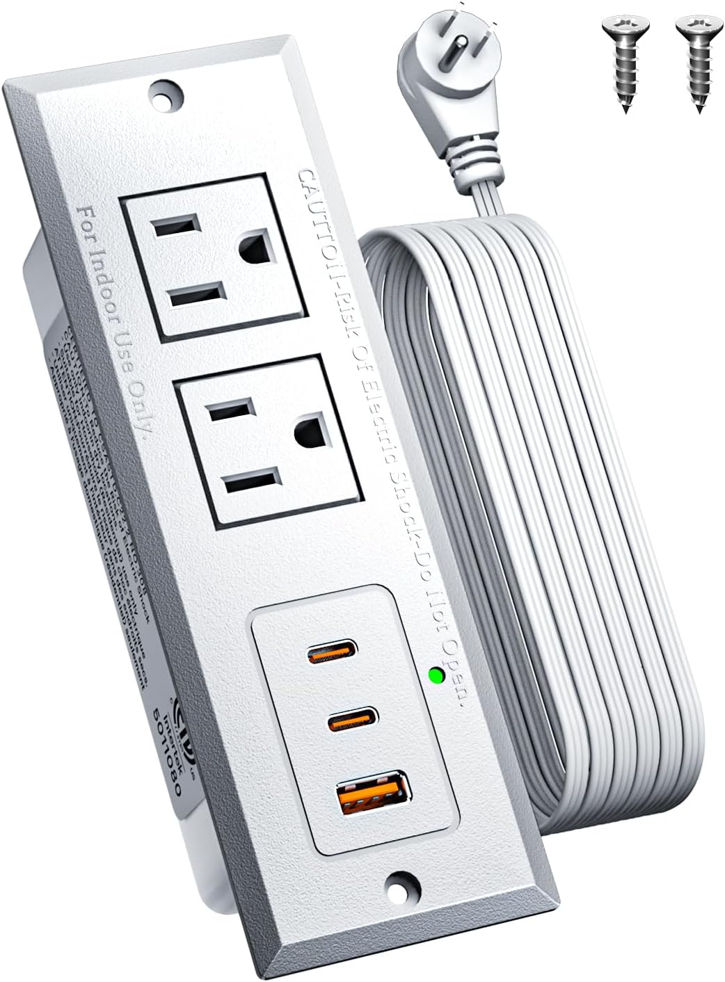 Recessed Power Strip with 20W USB C Port, Fast Charging USB A Port Conference Recessed Outlet, Space-Saver for Furniture Side Table, End Table, Desk Outlet with 6ft Cord, 45° Thin Flat Plug, White