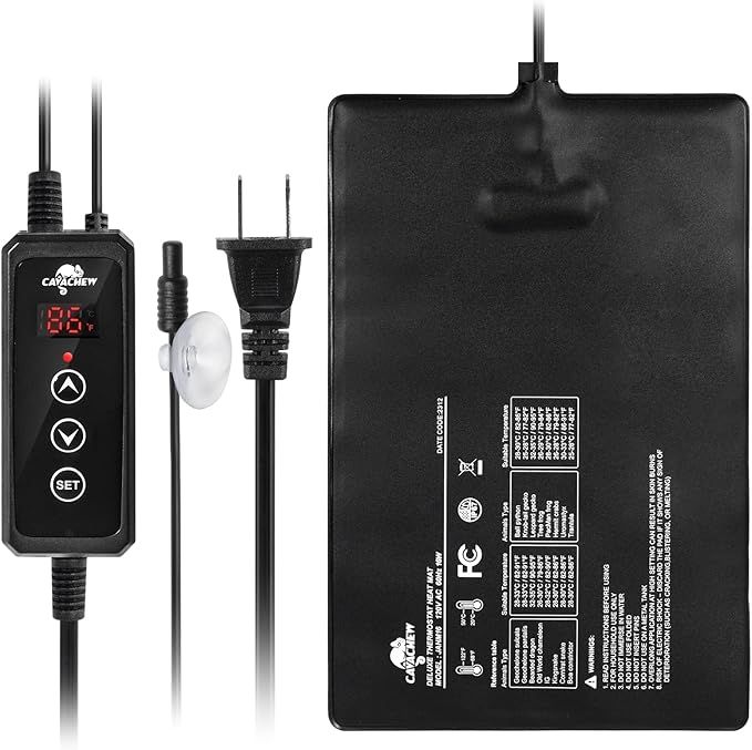 Reptile Heat Pad with Dimming Thermostat, 8" X 12" 16W Heating Pad Combo Set for 30-40 Gallon Reptile Tank, Under Tank Heater for Reptiles, Turtle, Snake, Lizard, Hermit Crab, Frogs, Seed