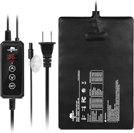 Reptile Heat Pad with Dimming Thermostat, 8" X 12" 16W Heating Pad Combo Set for 30-40 Gallon Reptile Tank, Under Tank Heater for Reptiles, Turtle, Snake, Lizard, Hermit Crab, Frogs, Seed