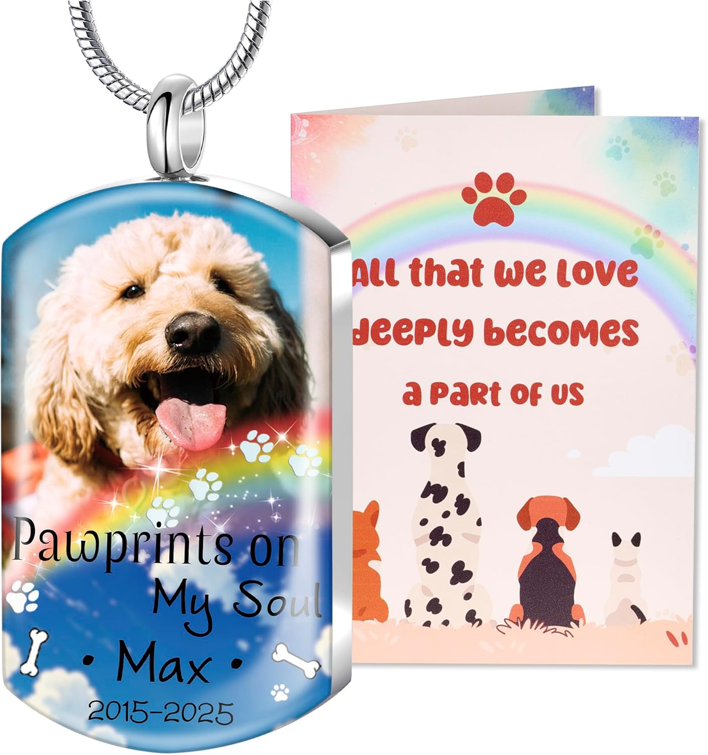 Fanery Sue Personalized Pet Ashes Necklace for Dog Cat Custom Photo&Text Pet Loss Sympathy Gift Cremation Jewelry
