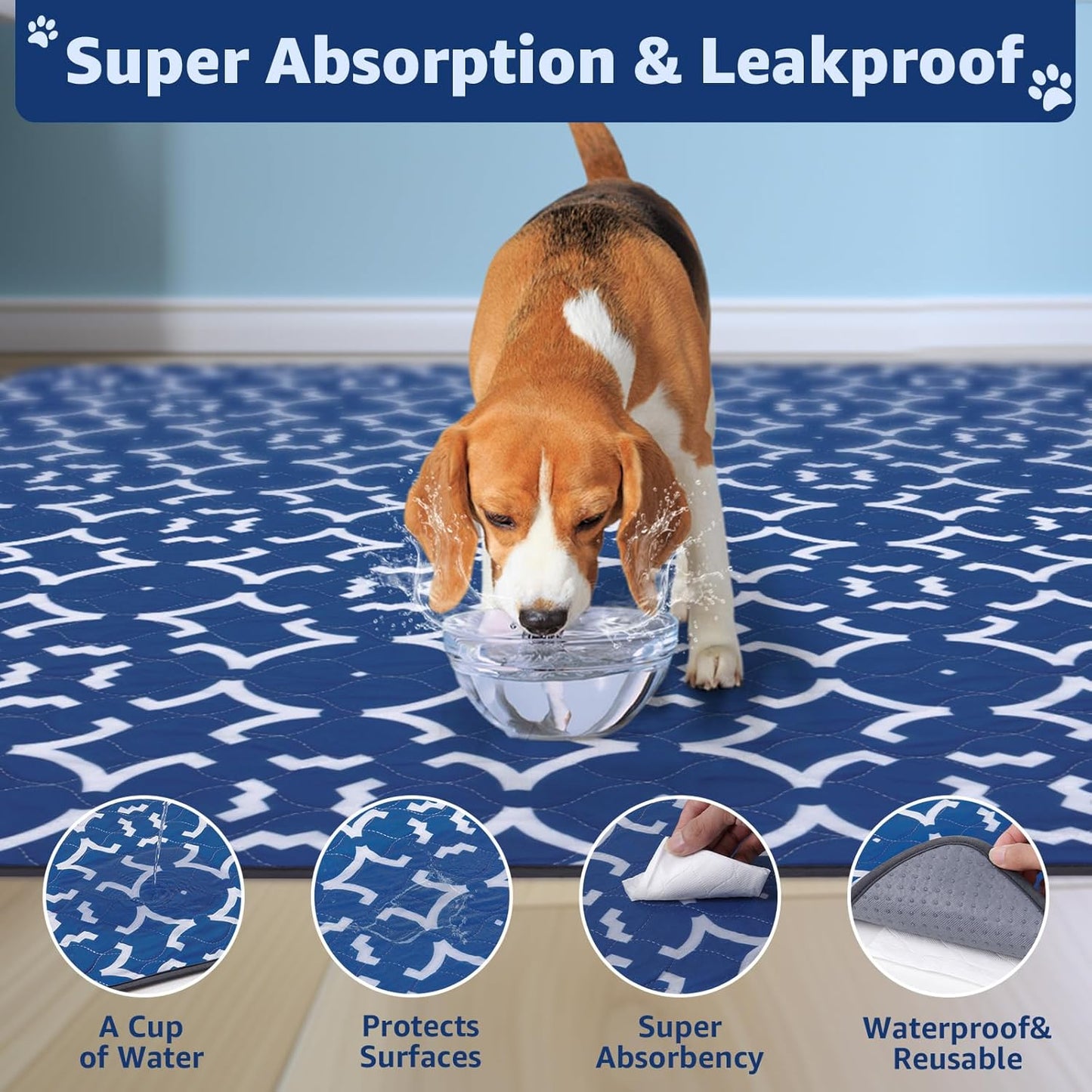 LOOBANI Washable Pee Pads for Dogs 36"x 72": 2 Pack Super Absorbent Reusable Puppy Pads Leakproof Whelping Pad Dog Playpen Mat, Waterproof Non-Slip Dog Training Pads for Floor, Crate, Potty