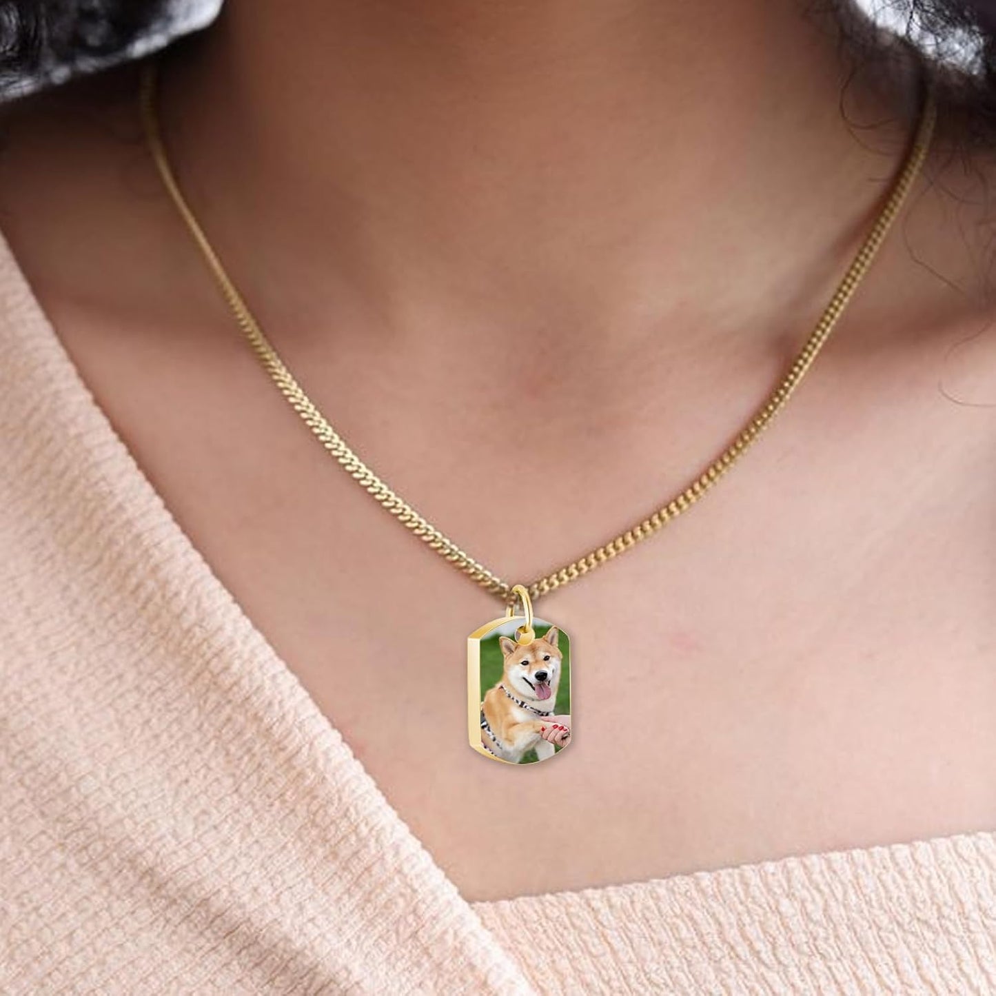 Personalized Pet Urn Necklace for Dog Ashes Custom Engraving Photo Text Pet Cremation Jewelry Customize Memorial Gift for Pet Dog Cat Ashes Necklace (05-Gold)