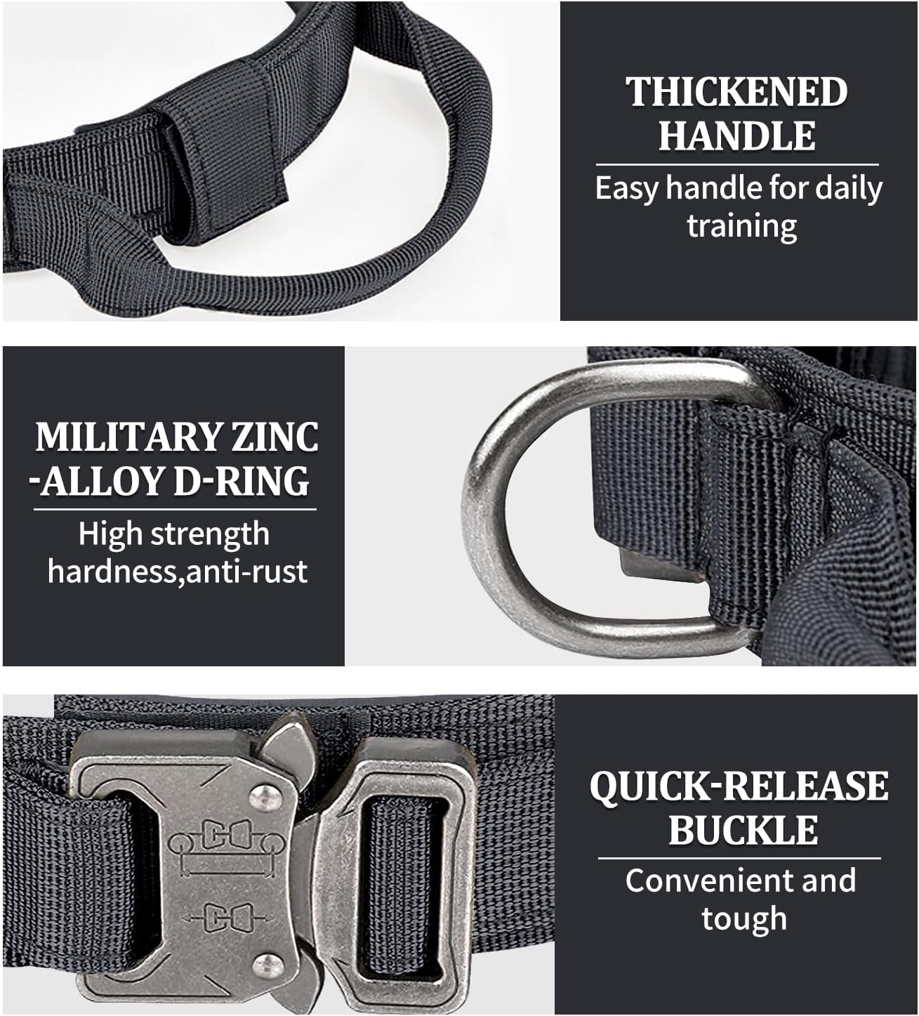 COOYOO Dog Collar,3 Piece Set Tactical Dog Collars, Adjustable Military Training Nylon Dog Collar with Control Handle and Heavy Metal Buckle for Medium and Large Dogs