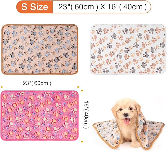 Pet Soft 1 Pack 3 Pet Blankets for Dogs - Fluffy Cats Dogs Blanket for Small Medium & Large Dog, Cute Print Pet Throw Puppy Blankets Fleece (Paws, 3S)