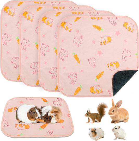 BEAUTYZOO 4 Pack Guinea Pig Cage Liners, Washable Reversible Fleece Guinea Pig Bedding, Waterproof Super Absorbent Pee Pads for Small Animals Rabbit Hamster Bunny - 12"x12" Pink