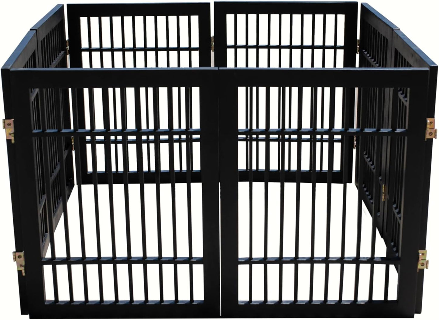 Pet Dog Gate Strong and Durable Freestanding Folding Acacia Hardwood Portable Wooden Fence Indoors or Outdoors by Urnporium (Black Pet Gate, 8 Panel 24" Tall)