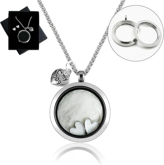 Pet Fur Memorial Necklace, Dog Ashes Keepsake Necklace, Transparent Glass Circle Small Pet Urn Pendant Necklace, Memorial Jewelry for Women Men, Vial Necklace for Ashes, Cat Hair Memorial Gifts(Dog)