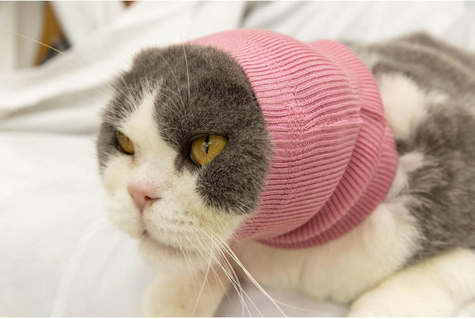Neck Cowl for Cat, Cat Neck Scarf for Cats Anxiety Relief – Noise Canceling for Fireworks, Thunderstorms, Pet Grooming & Force Drying(Pink S)
