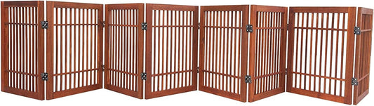 Urnporium Freestanding Pet Gate Folding Wooden Fence for Indoor & Outdoor Use, Durable Acacia Hardwood (Brown Pet Gate, 8 Panel 24" Tall)