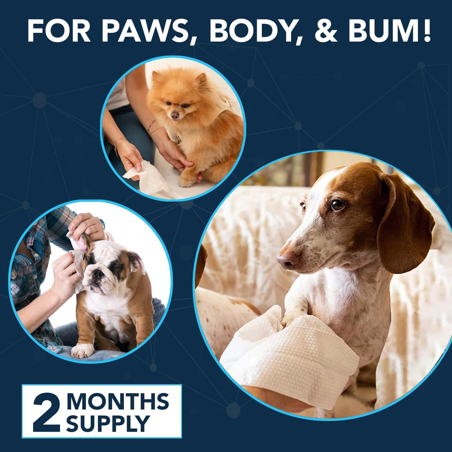 NOVEHA 120PCs Dog Wipes - Odor Eliminating and Cleaning Grooming Wipes for Dog's Paws, Body, and Butt - Perfect for Puppy and Adult Dogs - Plant-Based, Safe, Convenient & Large Unscented Wipes