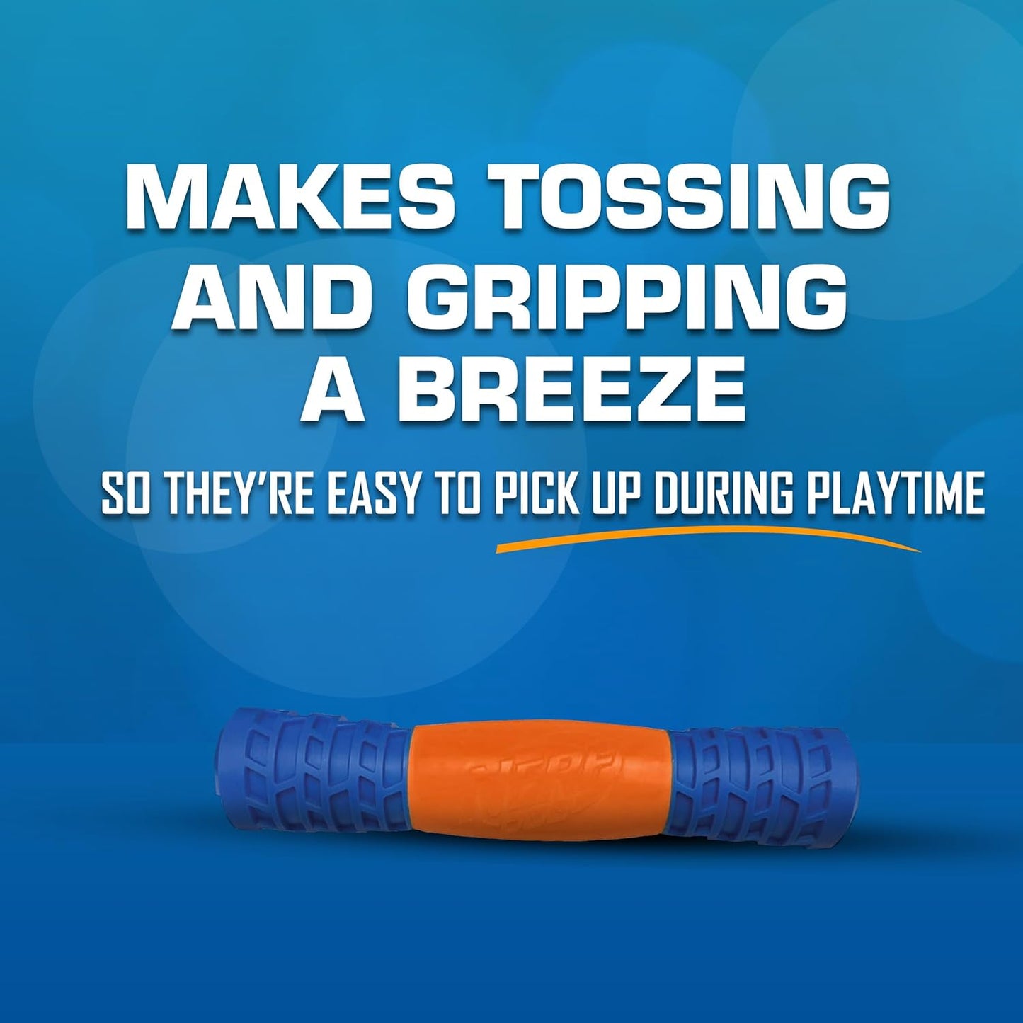 Nerf Dog Exo Squeak Stick Outdoor Dog Toy, 8 Inch Squeaking Puppy Toy for Puppies and Small Dogs, Blue/Orange