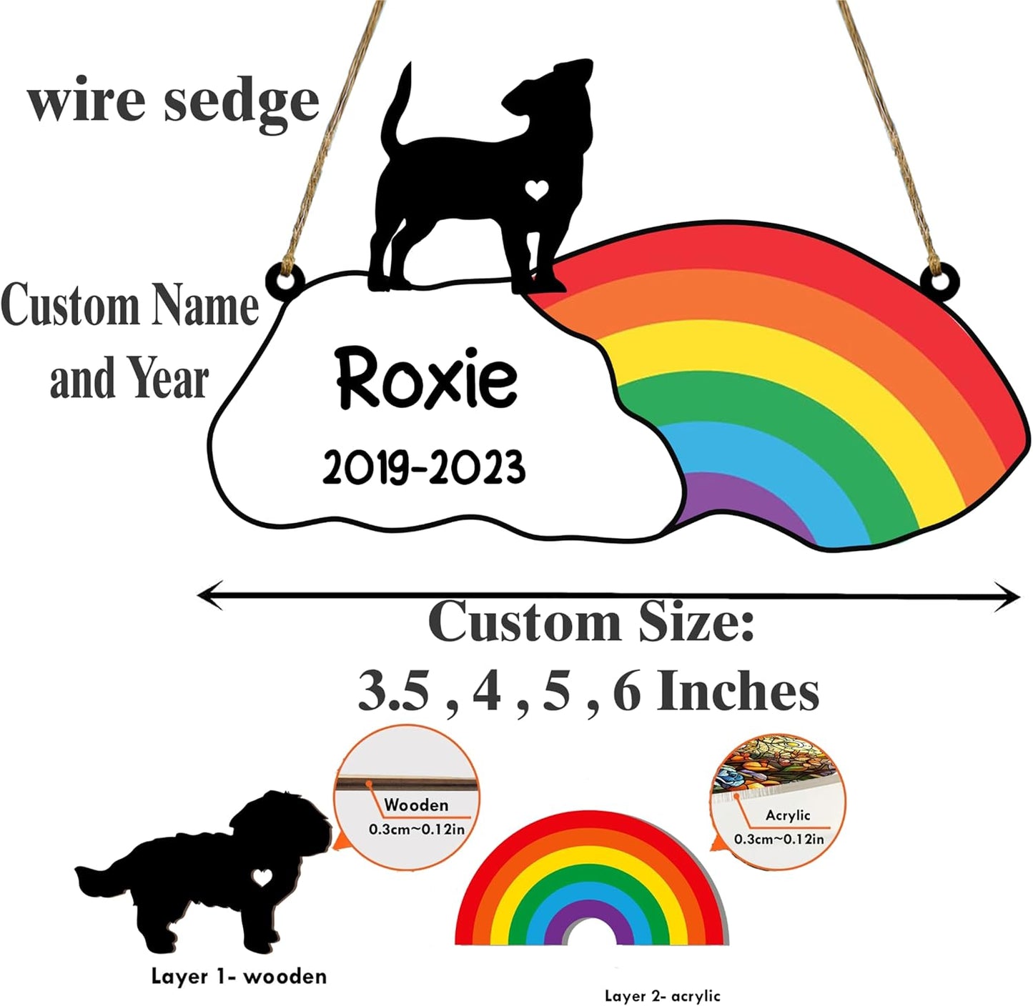 LOVELYPOD Personalized Rainbow Bridge Pet Memorial Gifts for Dogs,Custom Breeds Ornament Suncatcher Loss of Dogs, Pet Remembrance in Memory Gifts Lover, Loss of one Sympathy