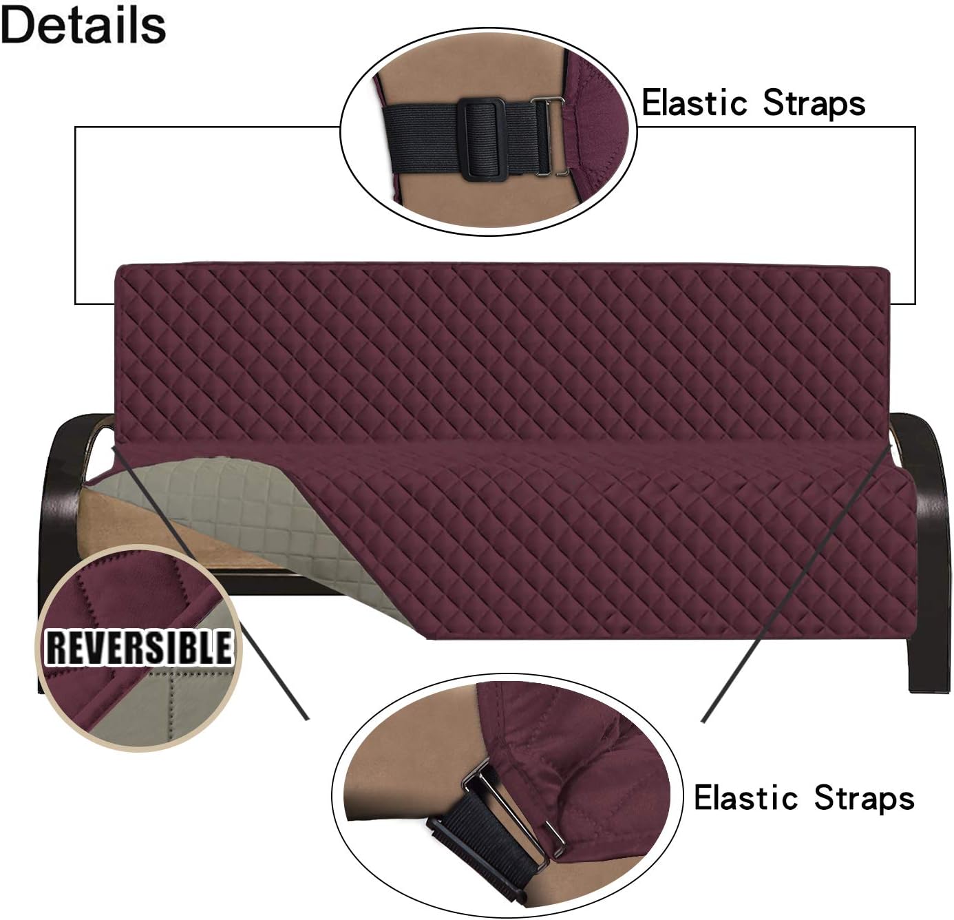 Easy-Going Futon Sofa Slipcover Reversible Sofa Cover Armless Futon Cover Furniture Protector Couch Cover Water Resistant Pets Kids Children Dog Cat (Futon, Wine/Beige)