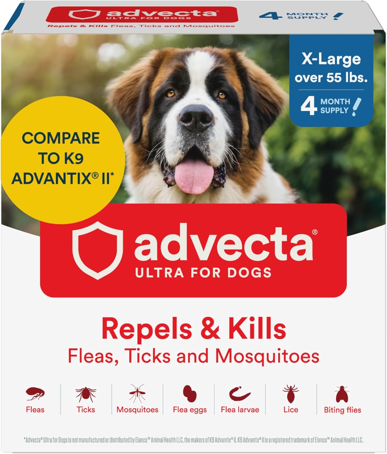 Advecta Ultra Flea And Tick Prevention For Dogs - Dog and Puppy Treatment and Control - Mosquito Repellent - XL, Fast Acting Waterproof Topical Drops, 4 Month Supply