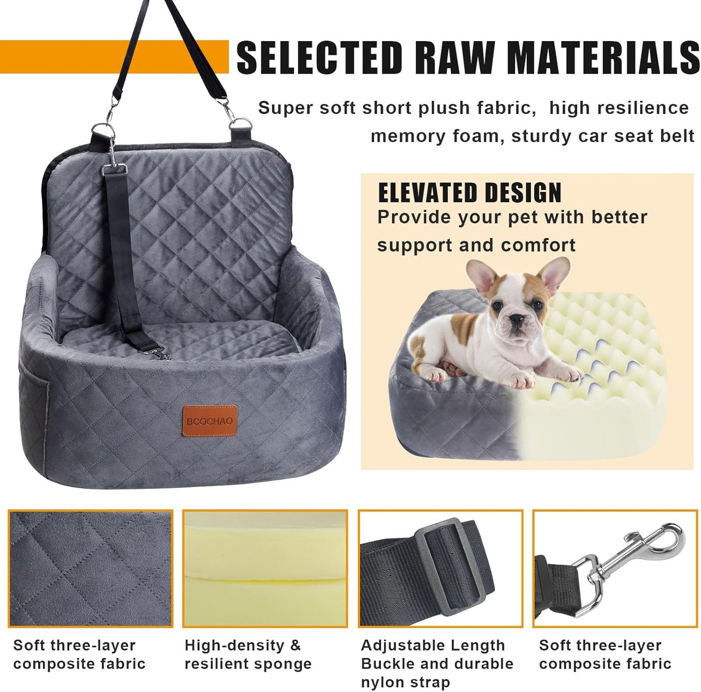 Dog Car Seat for Small Medium Memory Sponge Pet Booster Seat Fits Dogs Travel Bed up to 35 lbs,Dog seat Made of Materials is Safe and Comfortable (Gray - Dog Booster Seat, M)