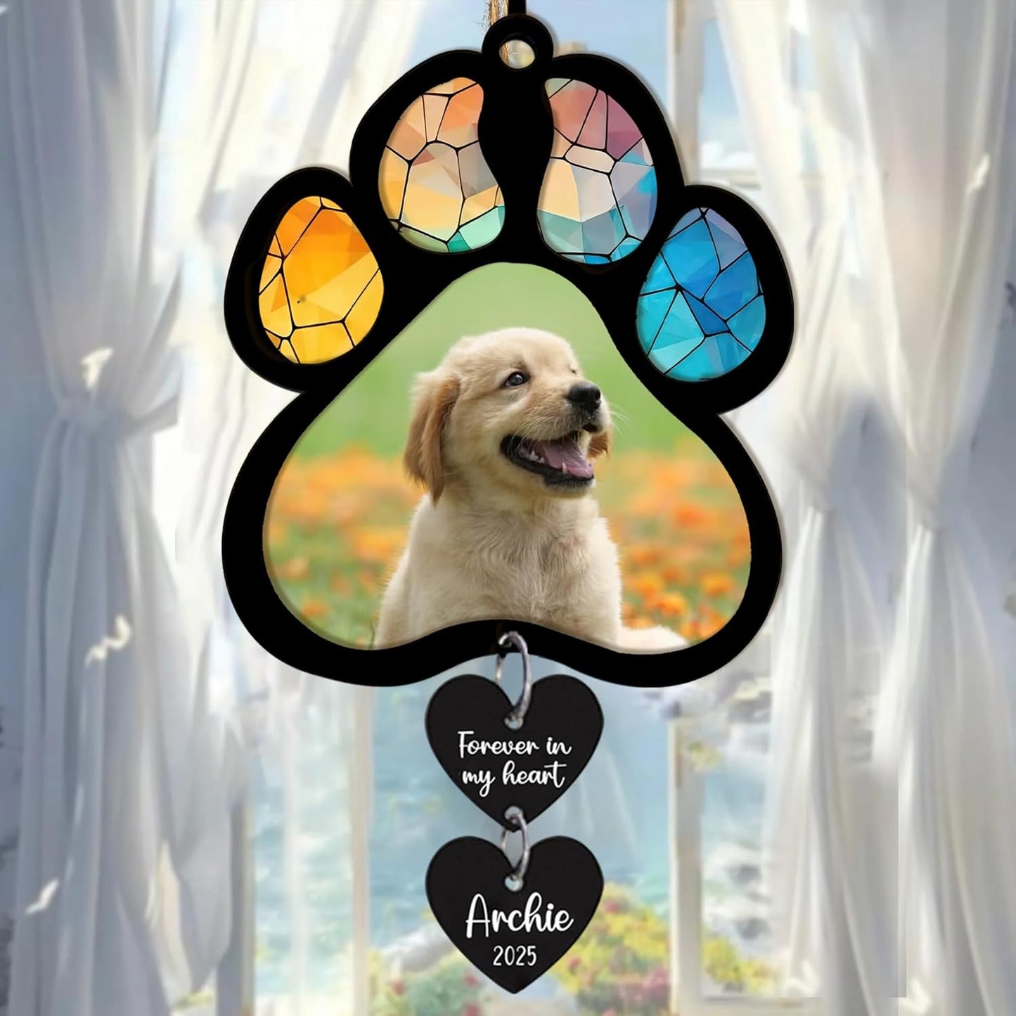 LOVELYPOD Personalized Dog Memorial Suncatcher with Photo, SunCatcher Gift for Someone Who Lost a Dog, Pet Remembrance Stained Glass, Sympathy Gifts for Loss of Fur Baby, Pet Day, Christmas