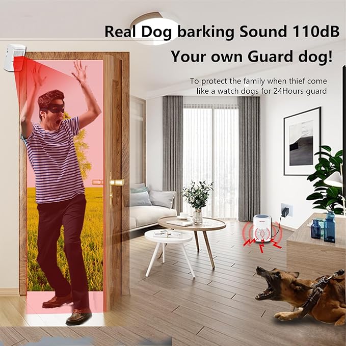 Dog Barking Alarm Motion Detector Outdoor Pir Human Body Motion Sensor Alarm Electronic Alarm Motion Activated Home Security (3 Detectors+ 1 Receiver)