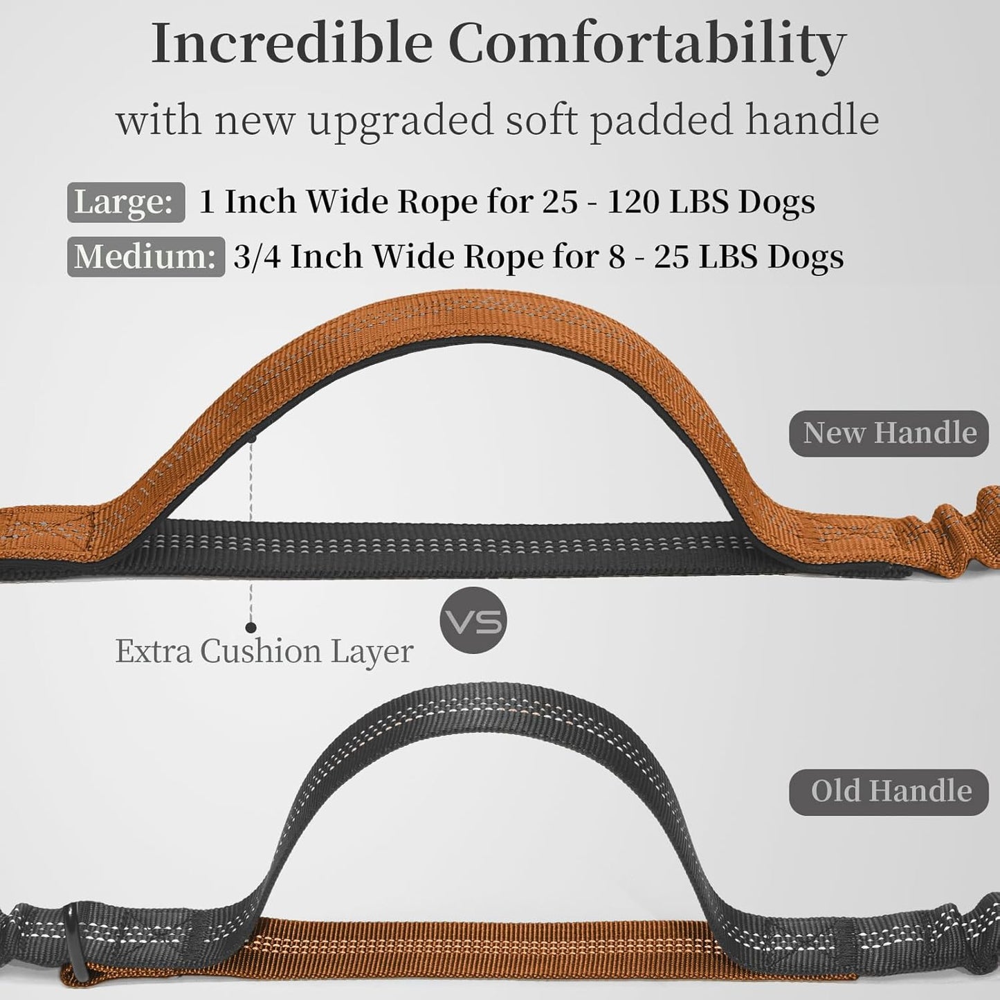 iYoShop Hands Free Dog Leash with Zipper Pouch, Dual Padded Handles and Durable Bungee for Walking, Jogging and Running Your Dog (Large, 25-120 lbs, Brown)