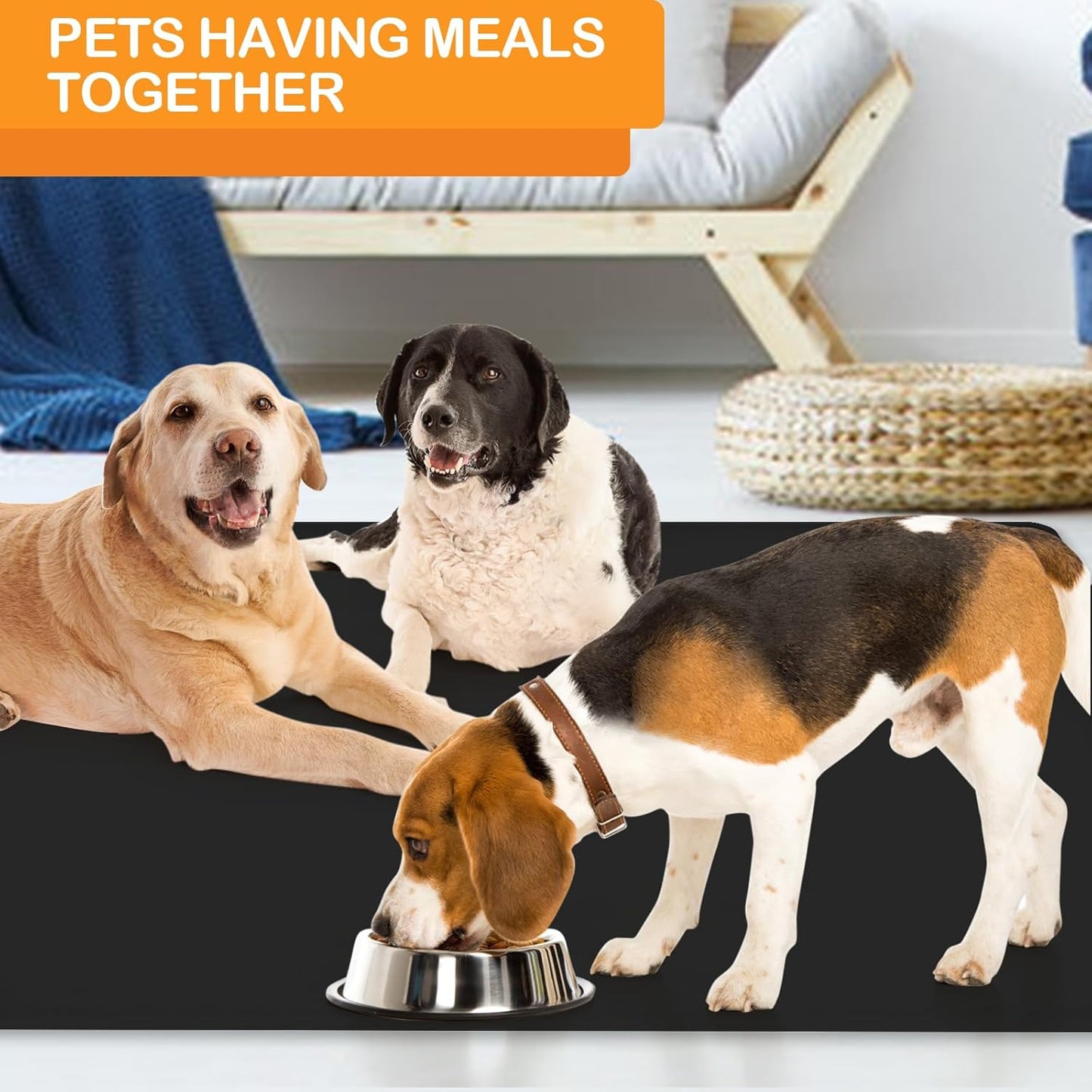 Dog Water Mat 39.4×29.5in - Silicone Dog Mat for Food and Water Extra Large - Pet Food Mat for Floors Waterproof - Pet Feeding Mat Prevent Water Food Spills - Black