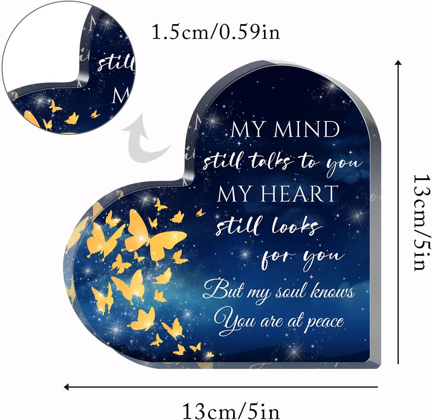 Xendelow Heart-Shaped Acrylic Decor Sign, Sympathy Gift for Loss, 5 x 5 x 0.6 inches