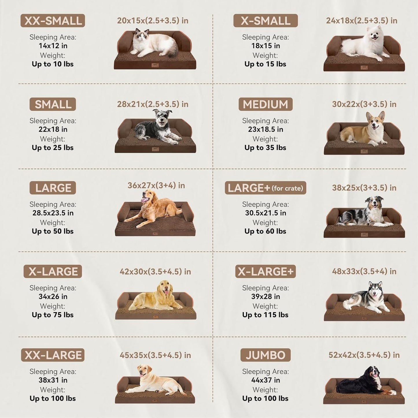 Large Dog Bed Orthopedic Washable - Beds Bolster - Extra Large Big Dogs - Waterproof with Removable Cover - Memory Foam Couch Sofa - Coffee Dog Bed