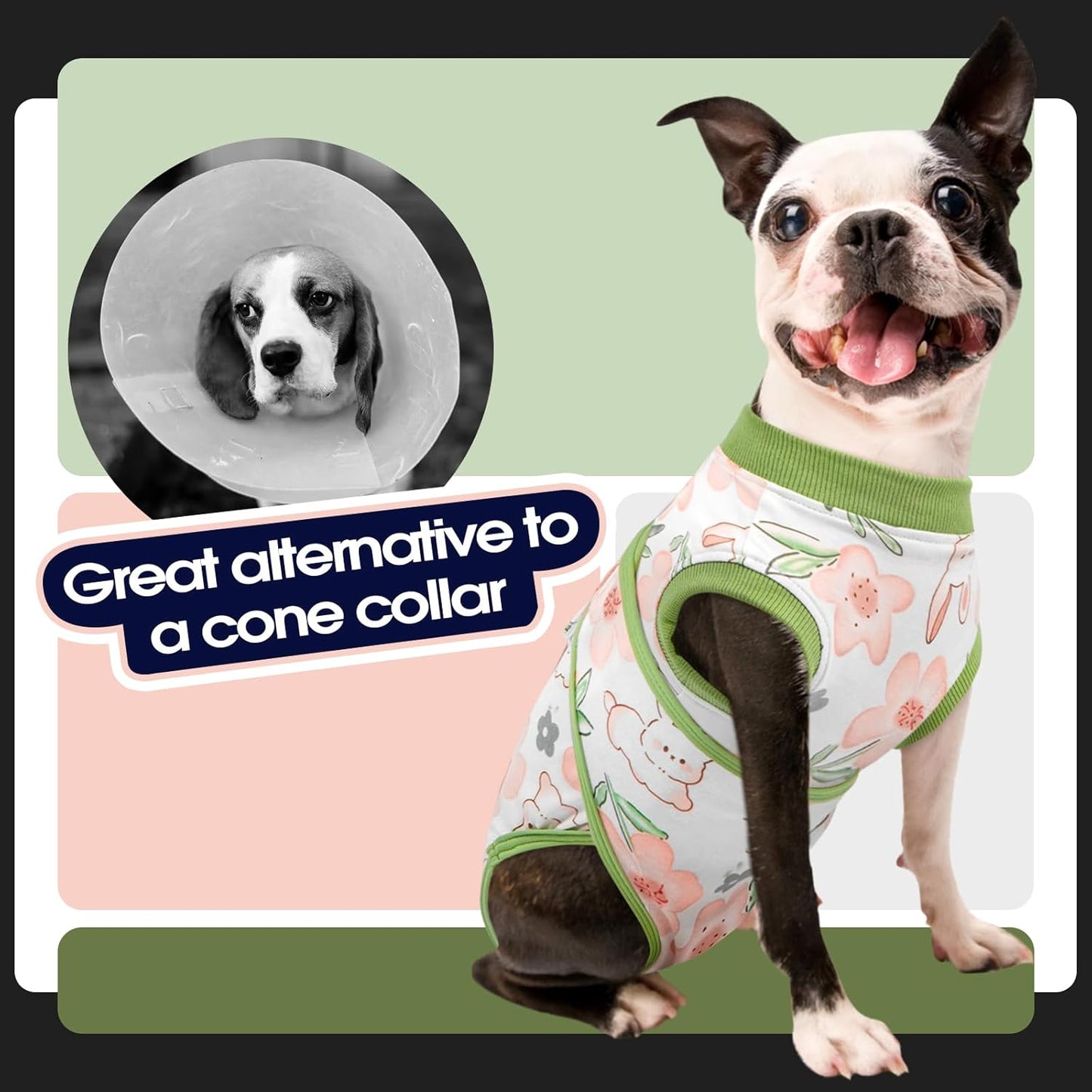 FUAMEY Dog Recovery Suit Male,Dogs Surgery Neuter Suits Puppy Spay Shirts for Female Protect Dog's Skin Anti Licking Abdominal Wounds Doggie Onesie Pet Bodysuit Alternative to Cone Rabbit Flower XS