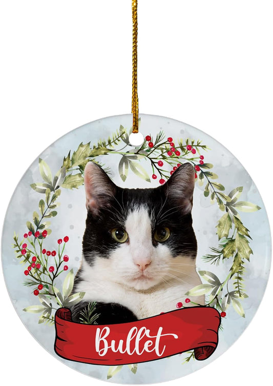 FLOCHIL Personalized Cat Christmas Ornaments Custom Photo Name for Christmas Trees, Cat First Christmas Ornaments, Gifts for Pet Lovers