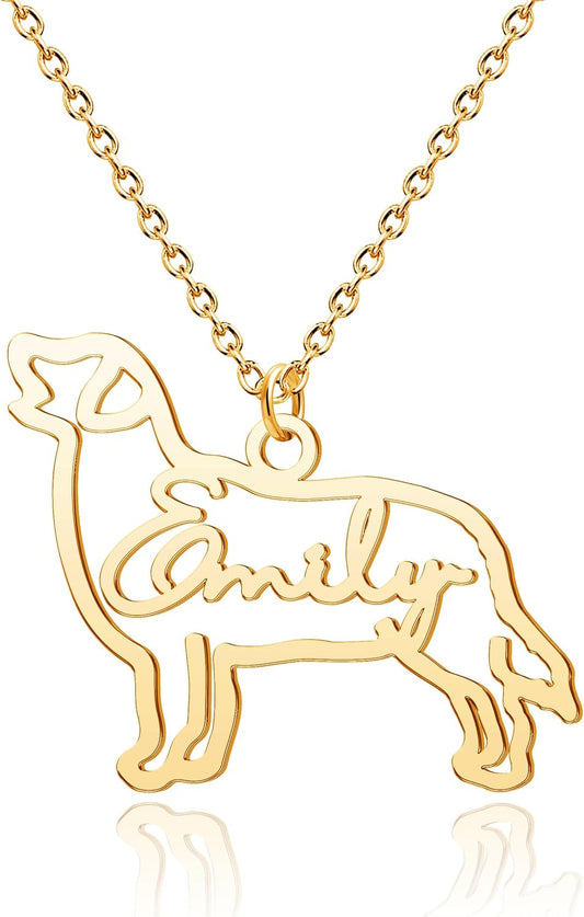CoolJewelry Custom Dog Breeds Portrait Cat Pet Memorial Name Necklace Dainty Animal Pendant Chain Personalized Jewelry Remembrance Gifts for Dog Lover Women Girls