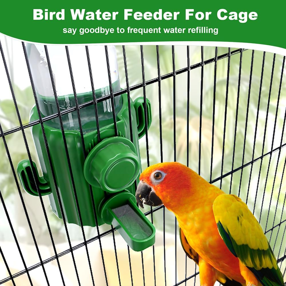 Automatic Bird Cage Water Dispenser - Cactus No-Spill Feeder for Parakeet, Cockatiel, Budgie & Small Birds