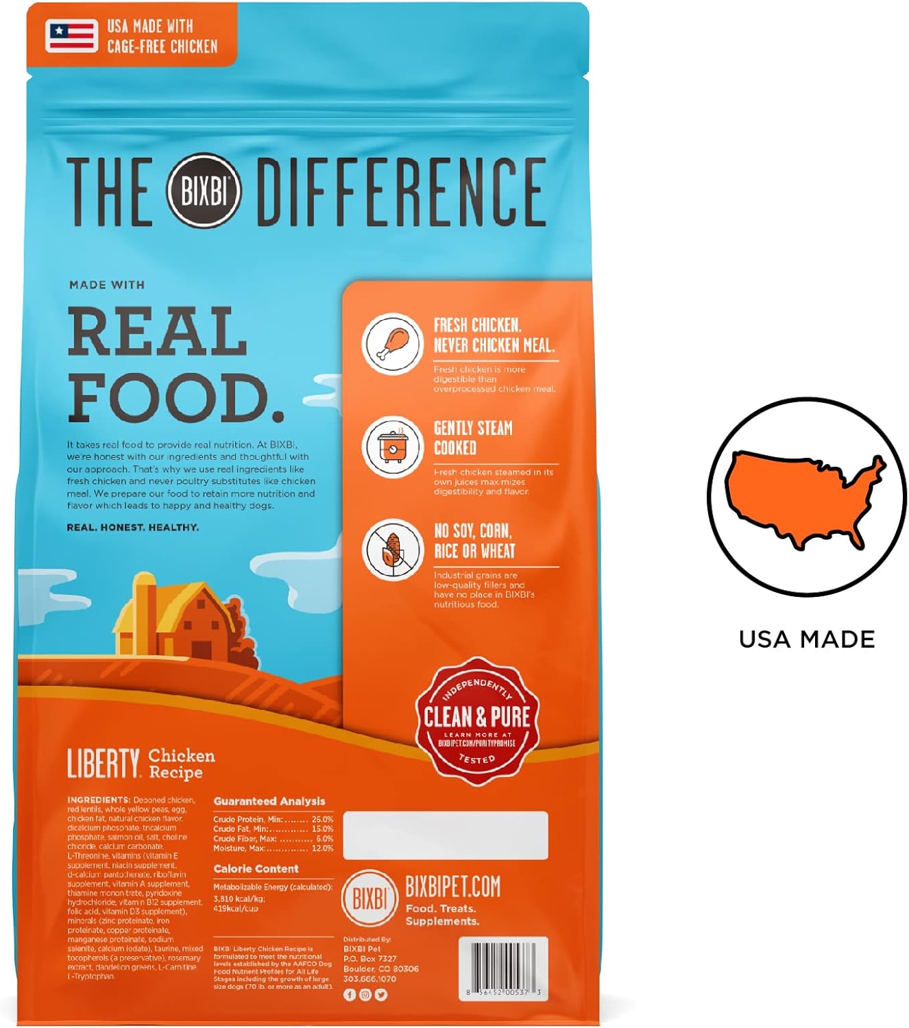 BIXBI Liberty Grain Free Dry Dog Food, Chicken Recipe, 11 lbs - Fresh Meat, No Meat Meal, No Fillers - Gently Steamed & Cooked - No Soy, Corn, Rice or Wheat for Easy Digestion - USA Made