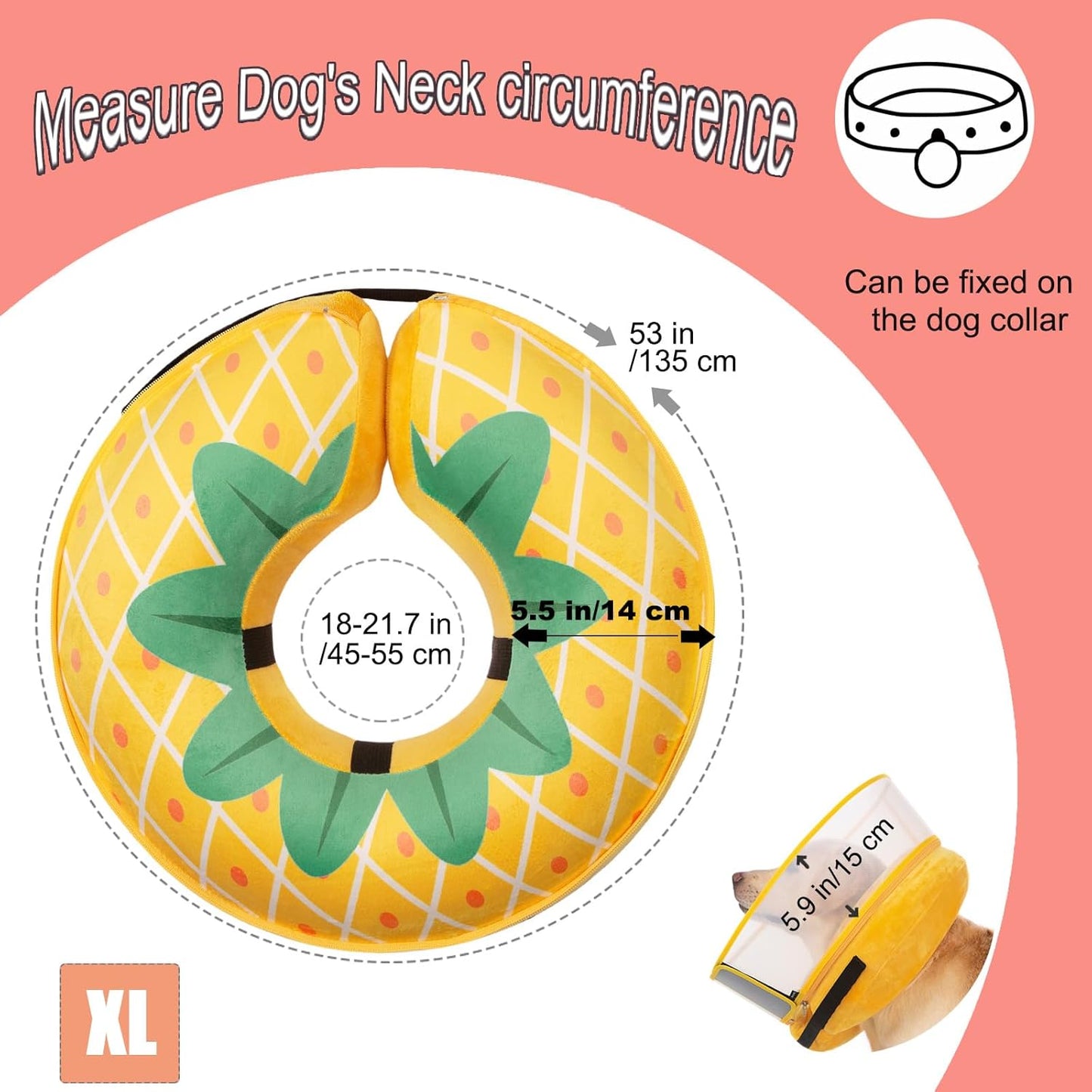 Inflatable Dog Cone Collar for Large Medium Small Dogs, Soft Dog Donut Collar Adjustable Recovery Cone for Pets After Surgery, Extra Enhanced Anti-Licking Guard Shield (Pineapple, X-Large)
