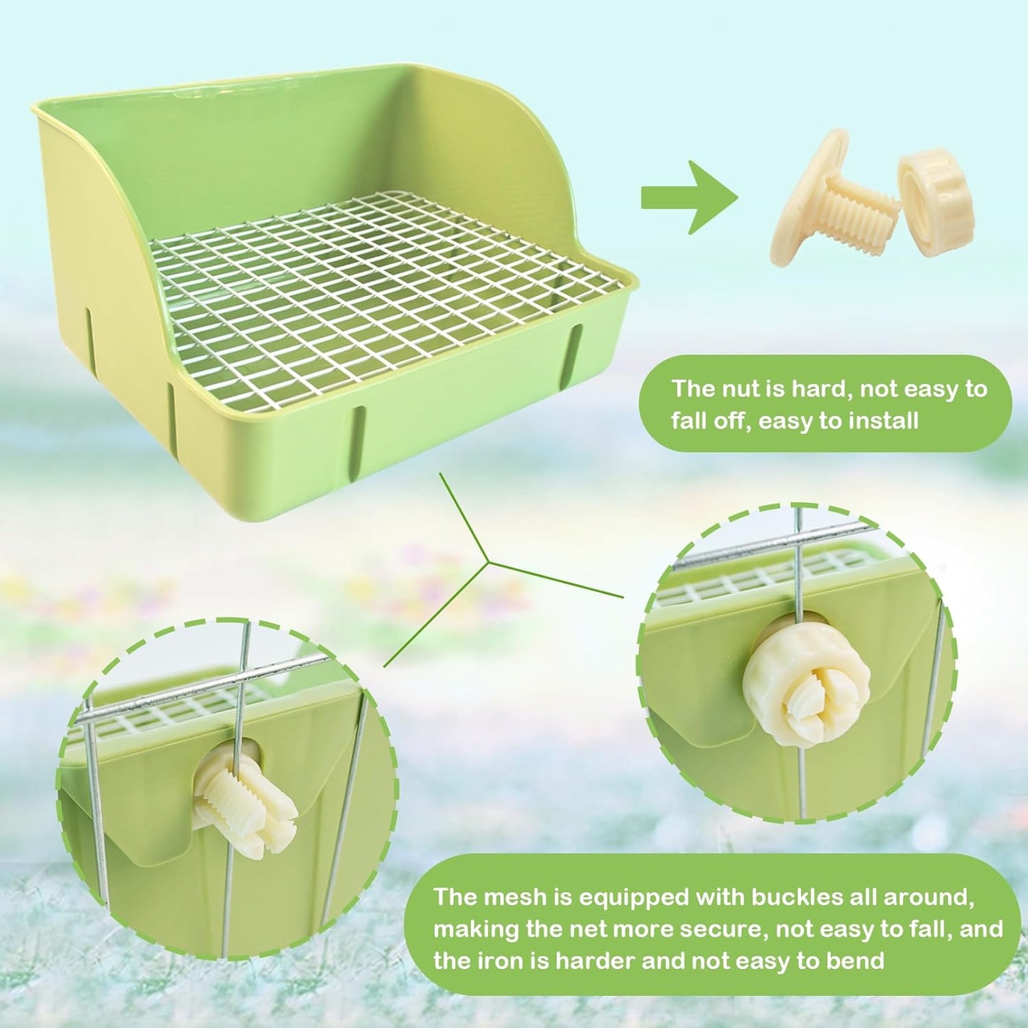 Guinea Pig Litter Box,Bunny Plastic Square Cage Toilet with Grate Rabbits Corner Litter Bedding Small Animal Pet Toilet Box Potty Trainer Pet Pan for Guinea Pig Ferret Chinchilla(Green)