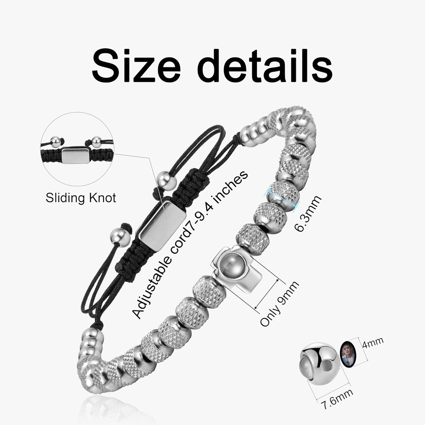 EMIRISTIC Custom Photo Bracelet - Personalized Picture Natural Stone Cuban Chain Bracelet - Any Special Day Gifts