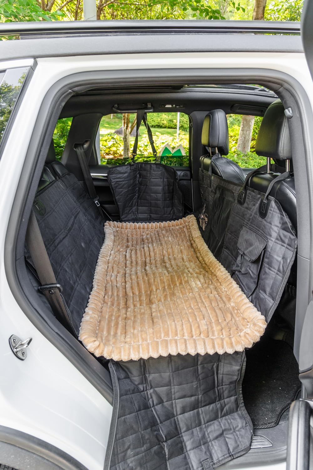 Non-Slip Dog Bed Mat for Car, Fuzzy Backseat Pet Mat, Travel Pet-Friendly Seat Cover for Cars, Compatible with Backseat Extenders and Seat Protectors 24.8x54 inch