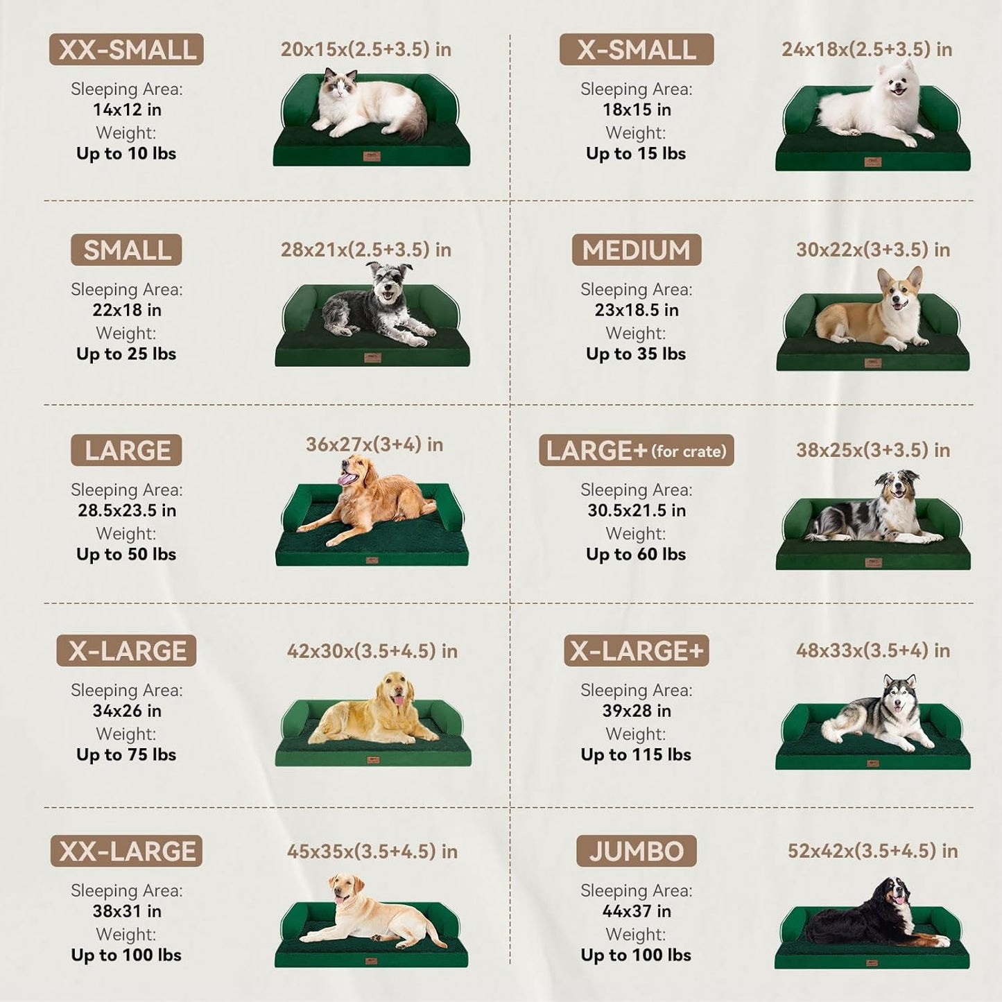 Large Dog Bed Orthopedic Washable Extra XXXLarge Big Dog Bed with Washable Bolster & Memory Foam Couch Sofa - Waterproof with Removable Cover - Emerald