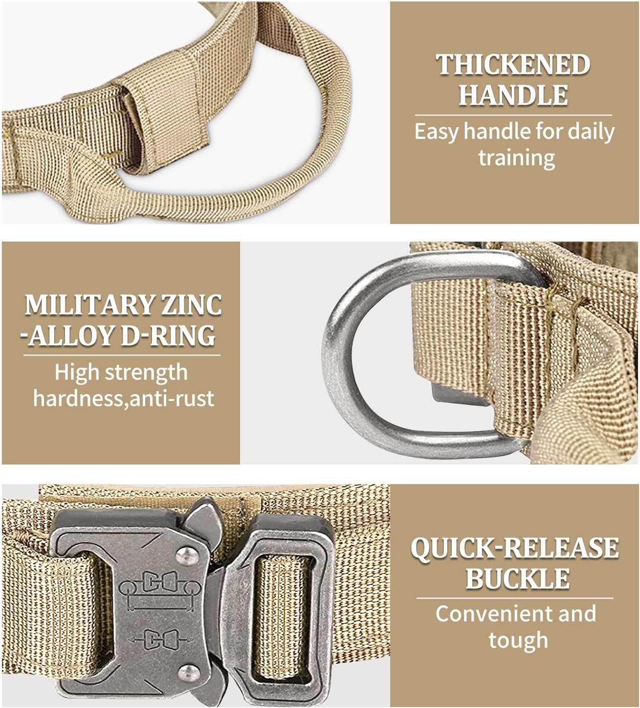 COOYOO Dog Collar,3 Piece Set Tactical Dog Collars, Adjustable Military Training Nylon Dog Collar with Control Handle and Heavy Metal Buckle for Medium and Large Dogs