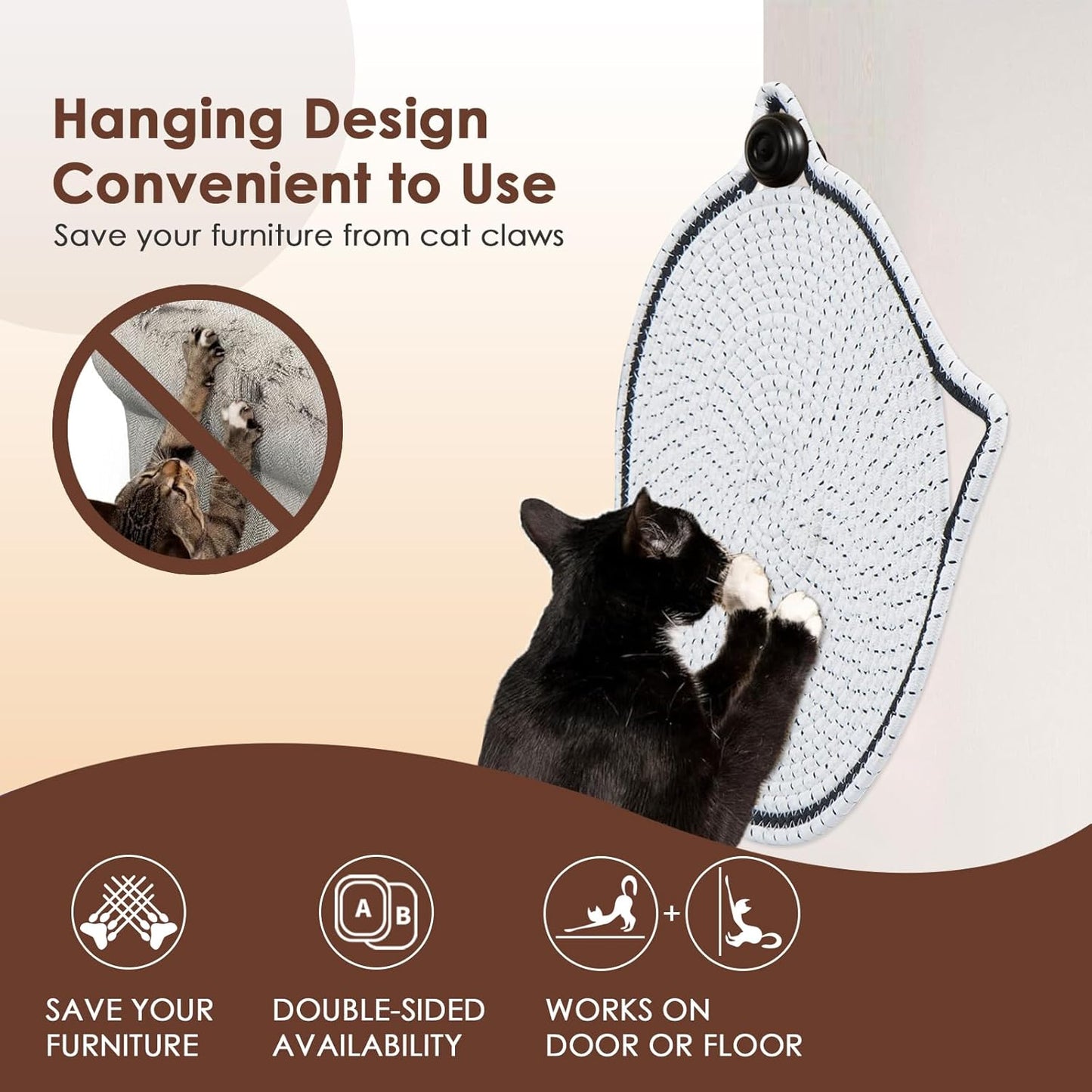 Cat Scratcher Mat, Natural Cotton Rope Cat Scratch Pad, 15.7'' Round Horizontal Floor Cat Scratching Pads for Indoor Cats, Cat Furniture Protector for Wall, Couch, Carpets, Sofas