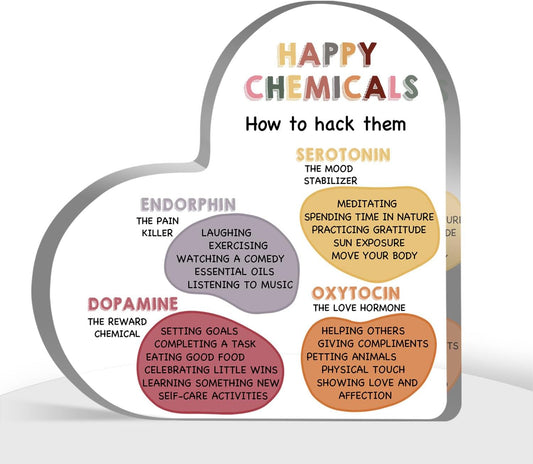 Mental Health Gifts, Therapist Office Desk Plaque, Book Center Classroom Playroom Calming Corner Decorations, Psychology Gifts for Counselor, Happy Chemicals Sign Plaque