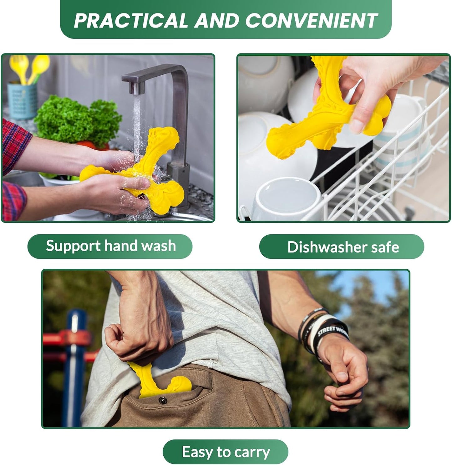 Dog Chew Toys for Aggressive Chewers Large Breed,Indestructible Bones Toy，Durable Cleaning Toothbrush Natural Rubber Dog Toys… (Yellow)