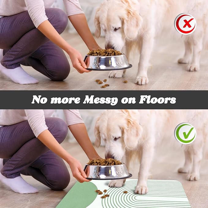Dog Food Mats for Floors Waterproof, Cat Water Bowl Mats Pet Feeding Absorbent Mat Placemats for Food and Water Green Bohemia 16 * 24 inch
